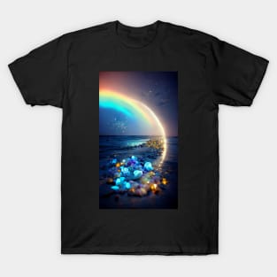 Rainbow on a shining butterfly at shore T-Shirt